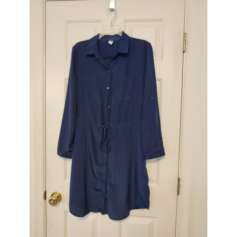 Old Navy Navy Blue Shirt Dress Drawstring Waist Roll Tab‎ Sleeves M